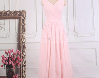 pink floor length bridesmaid dress Pearl Pink Sleeveless Convertible Mismatched Bridesmaid Dresses, Dress C main image 0