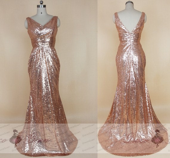 prom dresses rose gold mermaid