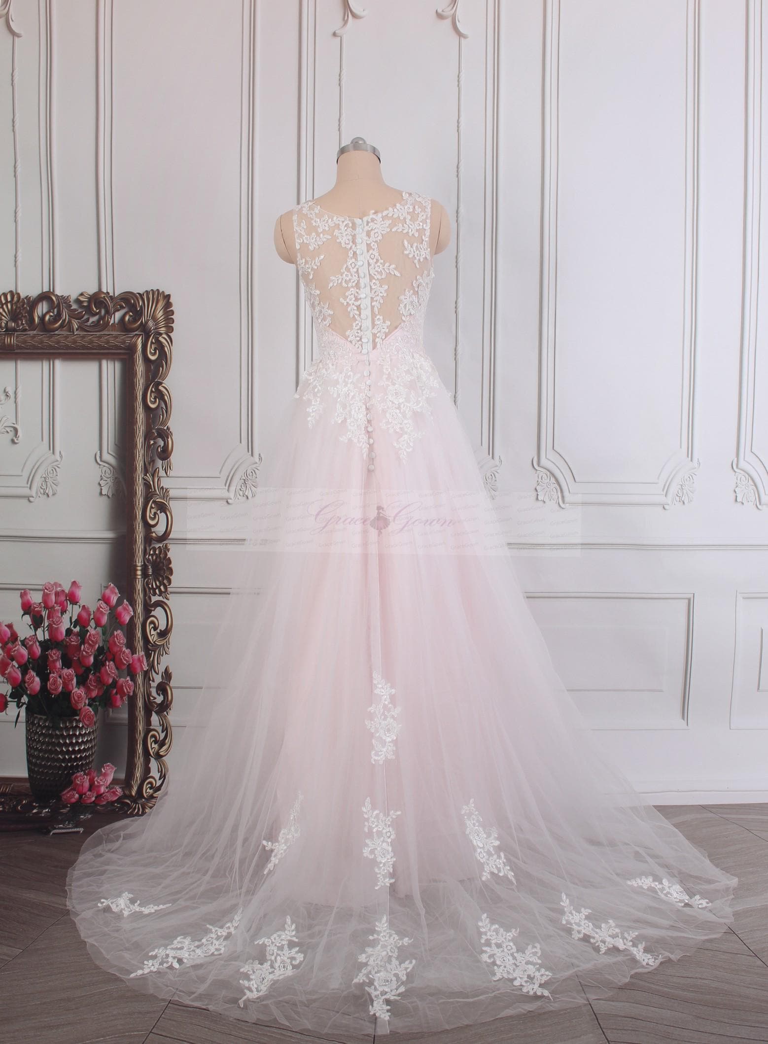 knee length dresses for ladies A Line Off Shoulder Pink Lace Prom Dresses, Pink Lace Wedding Dresses, –  jbydress main image 1