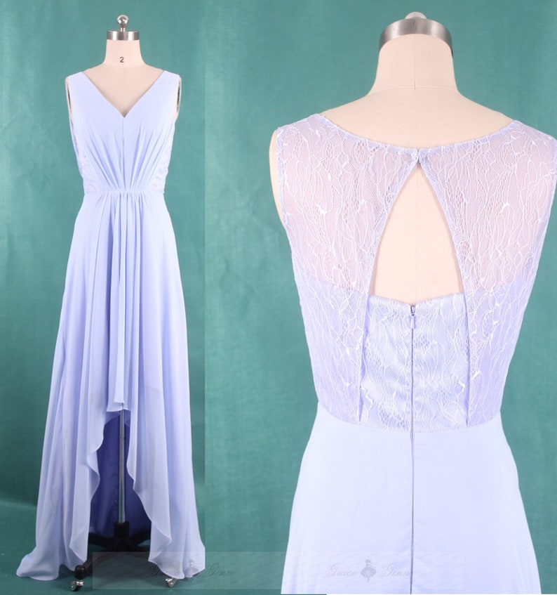 High Low Bridesmaid Dress Purple Chiffon Dressv Neck Prom Etsy