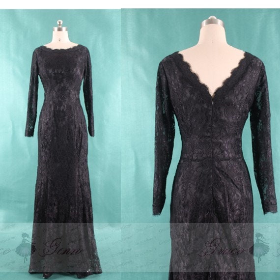 black long sleeve lace bridesmaid dress