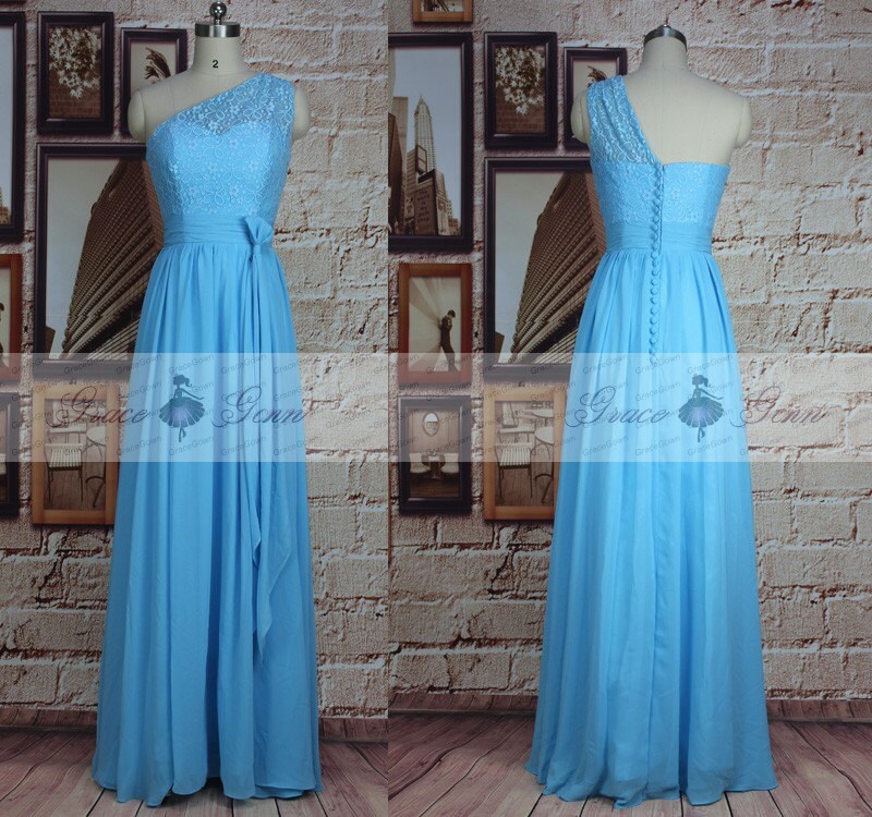 Bridesmaid Dress Blue Beltone Shoulder Lace Chiffon Prom Etsy