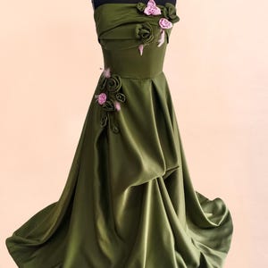 Olive Green Bridesmaid Dress Satin, A-line Floor Length Prom Dress, Green Wedding Dress, Strapless Graduation Dress, Corset Bridal Gown