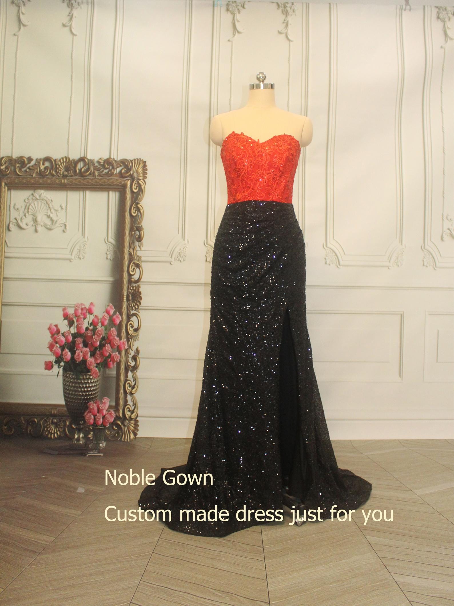 red and black sequin prom dress red and black prom dress Dark Red Sequins Side Slit Long Evening Prom Dresses, Sparkly Custom Prom Dress, MR8894-parroquiadesanalbertomagno.com