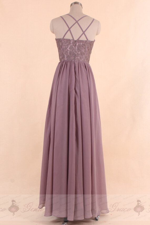 Mauve Lace Chiffon Bridesmaid Dresses: V-Neck A-Line Wedding Guest Dress Mauve Lace Chiffon Bridesmaid Dresses: V-Neck A-Line Wedding Guest Dress