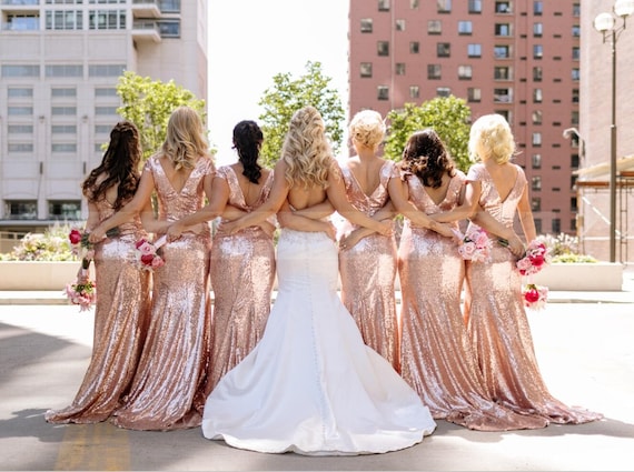 pink gold bridesmaid dresses