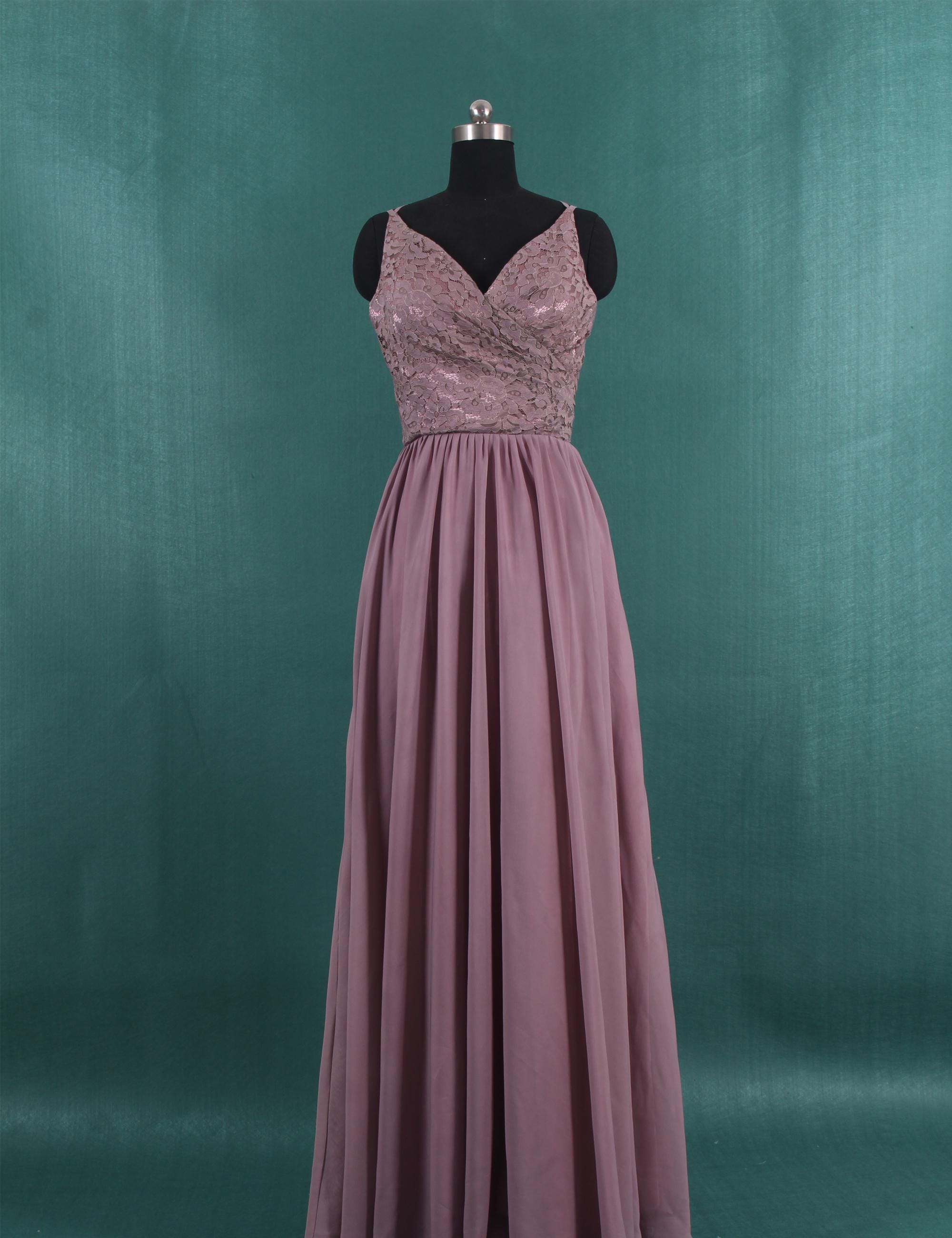 lace mauve bridesmaid dresses Mauve Lace Chiffon Bridesmaid Dresses: V-neck A-line Wedding Guest Dress