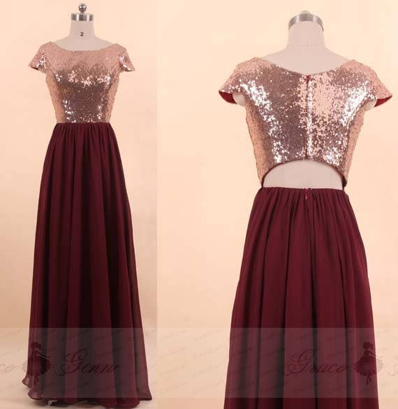 maroon and rose gold dress
