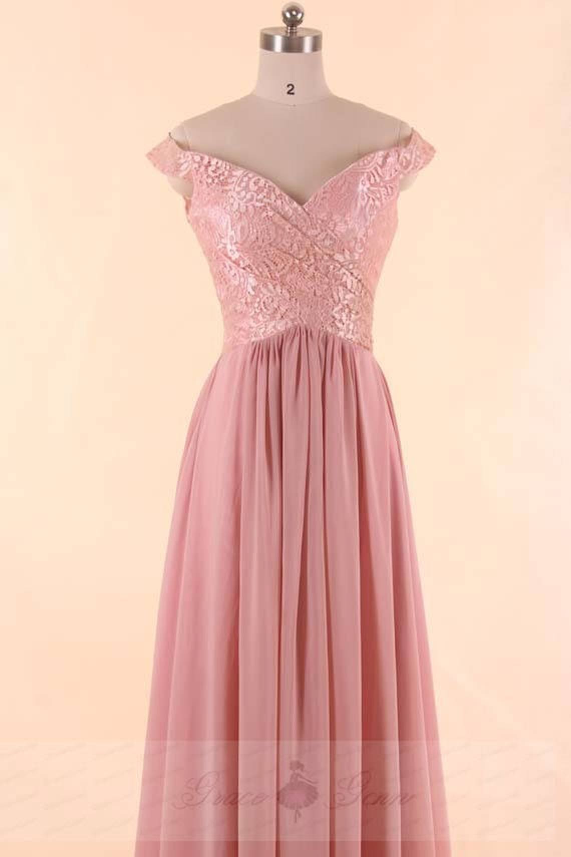 Bridesmaid Dress Dusty Rose Chiffon DressOff The Shoulder Etsy