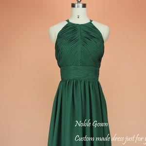 Dunkelgrün Chiffon Brautjungfer Kleid Lange Chiffon High Neck Abendkleid, Abendkleid bodenlang, Hochzeitskleid Maxi