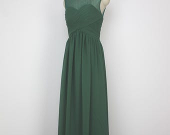Emerald Green Chiffon Bridesmaid Dress: Elegant Long Keyhole Back Wedding Guest Formal Gown