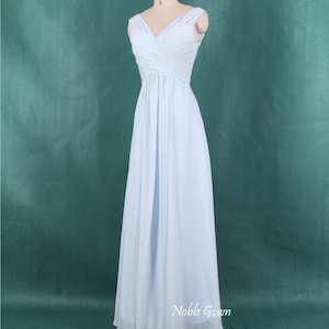 Light Blue Bridesmaid Dress A-line V Neck Prom Dress Long Plus Size Chiffon Maxi Dress Long Bridesmaid Dress,Beach Wedding Dress