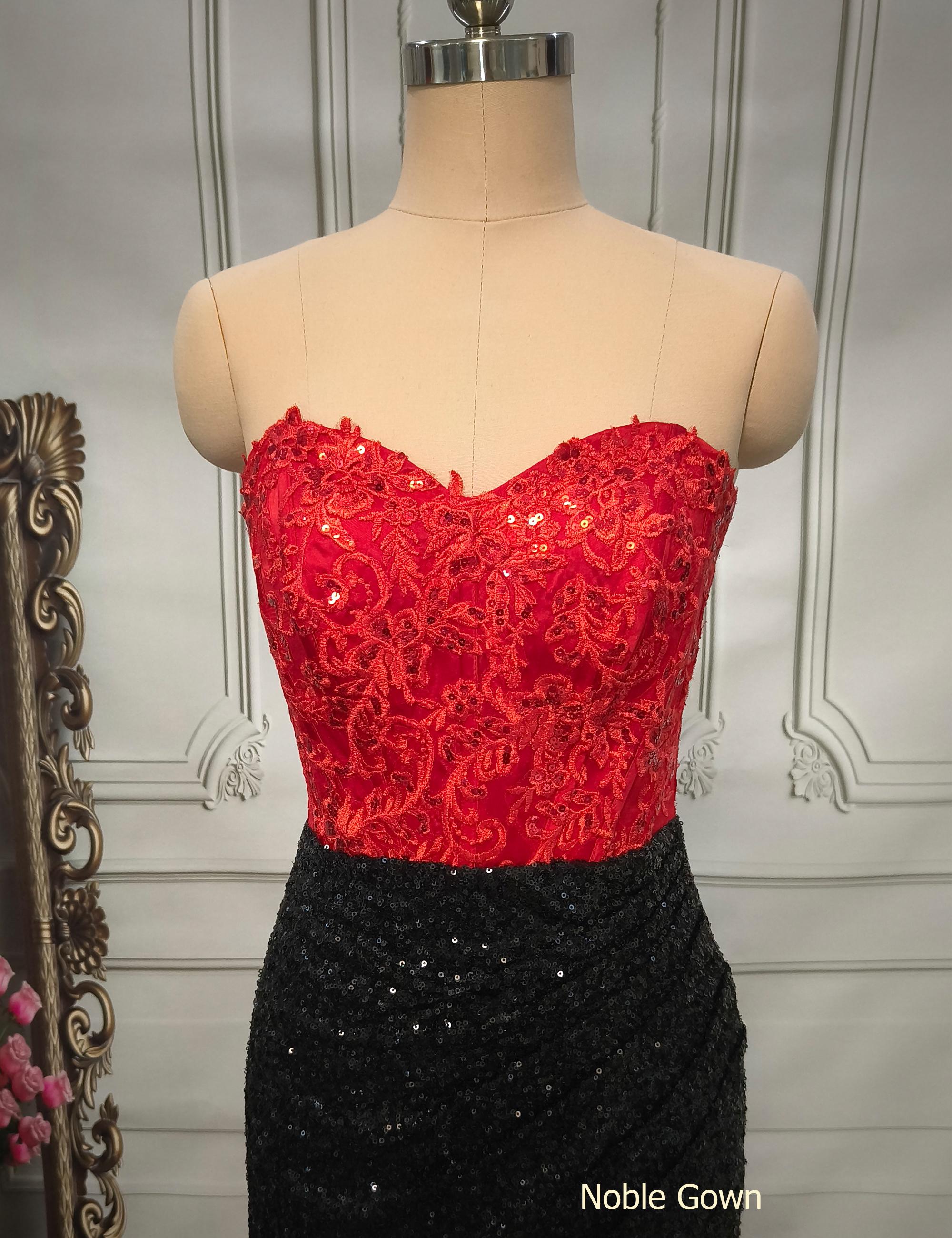 red and black sequin prom dress black and red dresses Black Sequin Lace Off Shoulder Ball Gown Dress