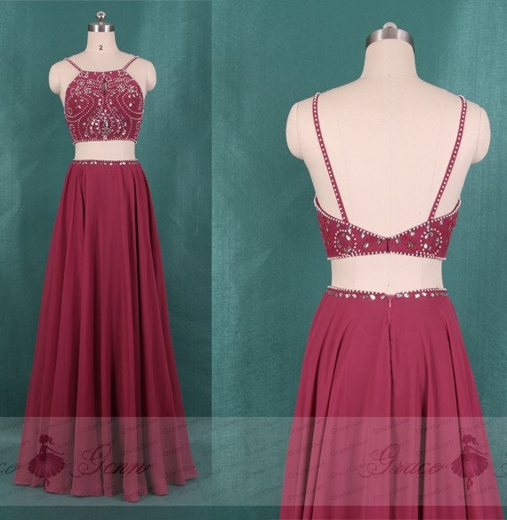 2 Piece Prom Dress Burgundy Chiffon DressHomecoming Dresses | Etsy