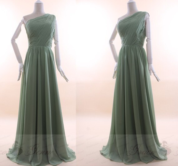 sage green one shoulder bridesmaid dresses