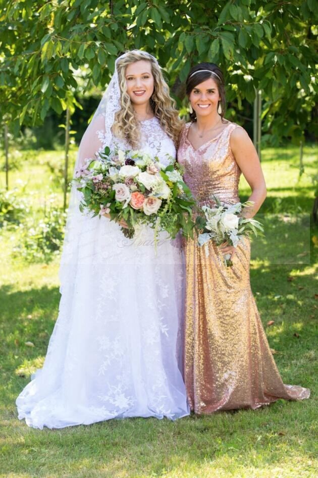 Rose Gold Sequin Mermaid Bridesmaid Dress: Sparkly V-Back Prom Gown Long