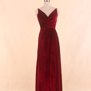 Velvet Dressing Gown Custom Bridesmaid Dress Red Dress Spaghetti Straps Prom Dress, High Slit Wedding Dress, Evening Dresses For Women