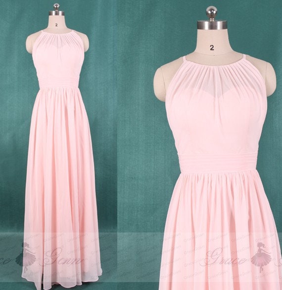 pink chiffon high neck maxi dress
