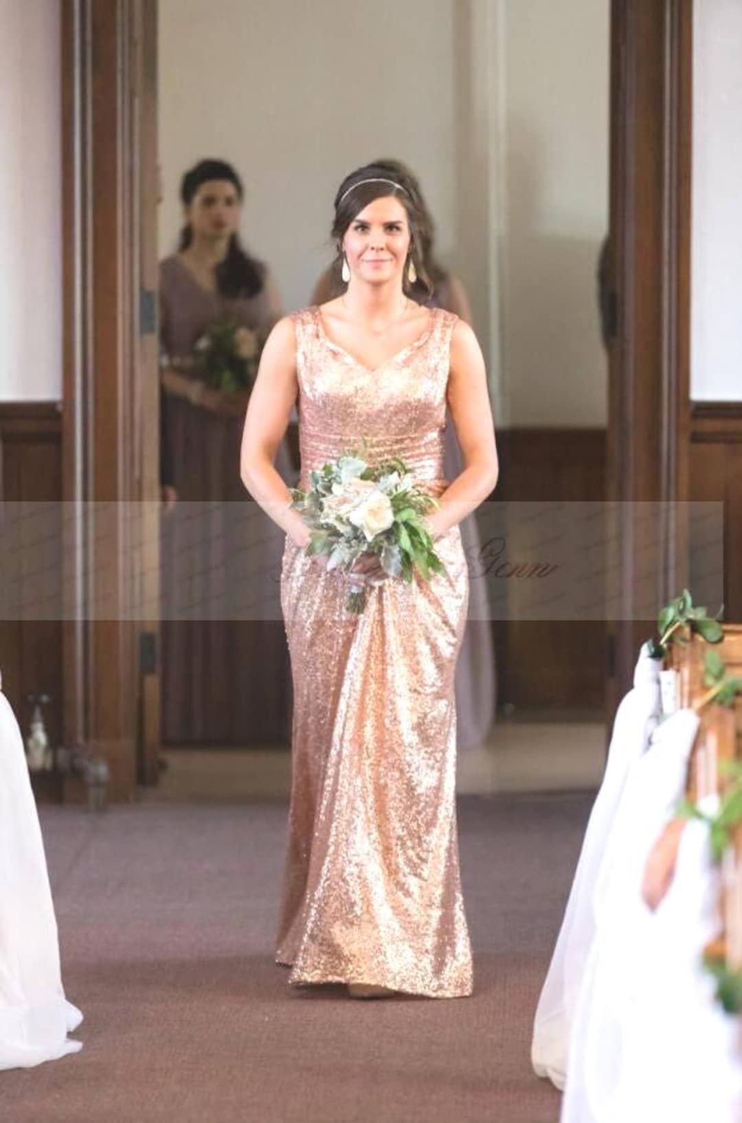 sequin mermaid bridesmaid dress Off Shoulder Beaded Bridesmaid Dress, Backless Sequin Mermaid Bridesmaid  Dress, D893