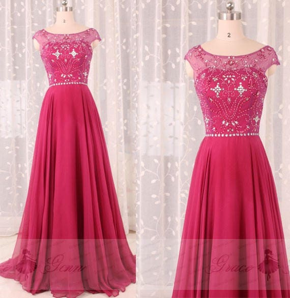 Burgundy Prom Dress Beaded Chiffon Top