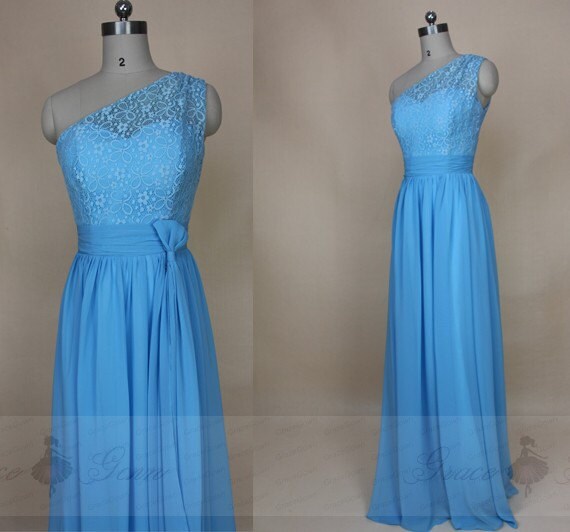 Bridesmaid Dress Blue Beltone Shoulder Lace Chiffon Prom Etsy