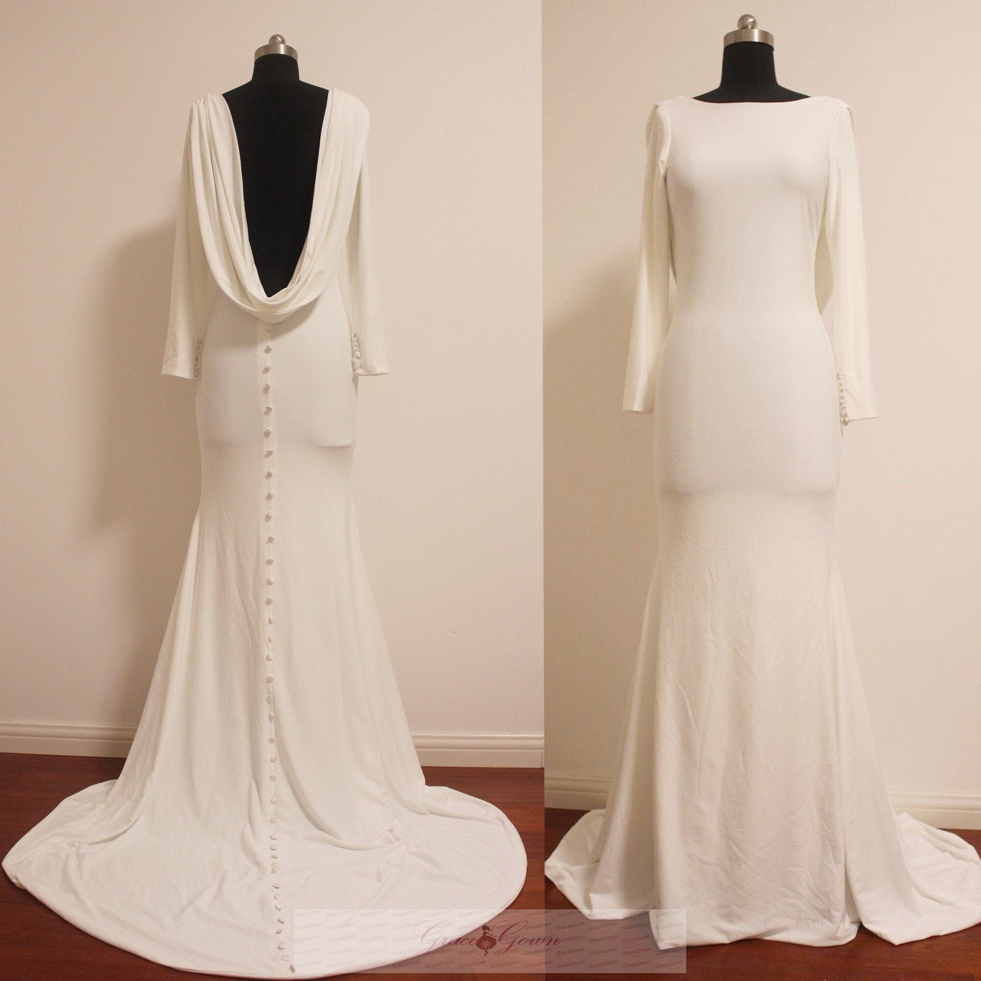 Cowl back wedding dress with sleeves Clearance