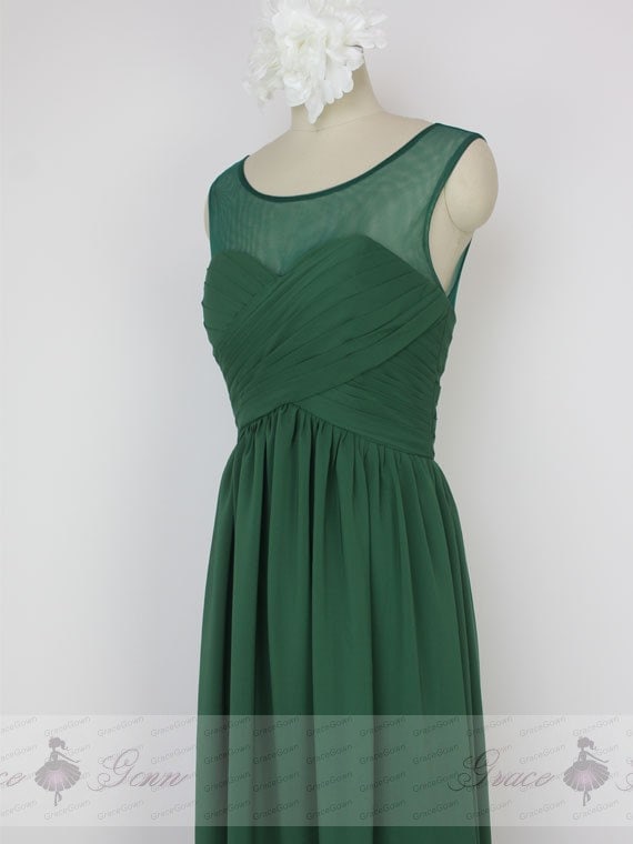 Emerald Green Chiffon Bridesmaid Dress: Elegant Long Keyhole Back Wedding  Guest Formal Gown - Etsy