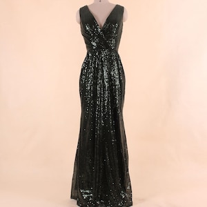 Dark Green Bridesmaid Dress Sequin Mermaid Prom Dress Long, Custom V Neckline Prom Dress, Keyhole Back Evening Gown Sparkle Sequin Dress