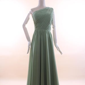 Sage Green Bridesmaid Dress, Chiffon Wedding Party Dress, Custom One Shoulder  Prom Dress Long, Green Gown Maxi Dress, Wedding Dresses