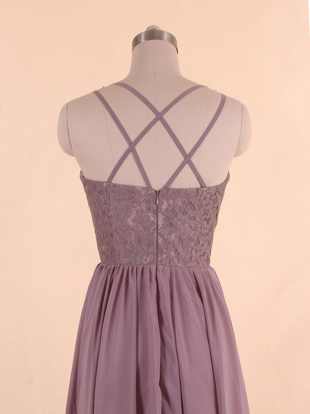 Mauve Lace Chiffon Bridesmaid Dresses: V-neck A-line Wedding Guest Dress -  Etsy