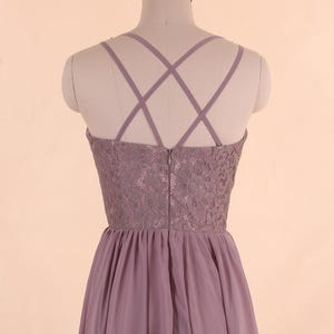 Mauve Bridesmaid Dress Long,Lace Chiffon Wedding Dress,V Neck A Line Prom Dress,Dusty Purple Long Dress For Wedding Guest,Evening Dress