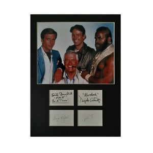 THE A-TEAM AUTOGRAPH photo display Mr T George Peppard Dwight Schultz Dirk Benedict