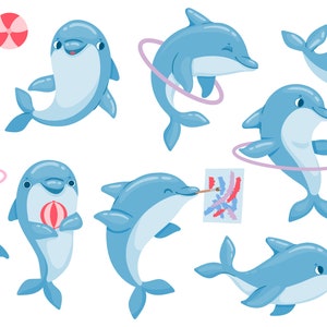 Dolphin Cartoon Character Vector Art Clipart numérique
