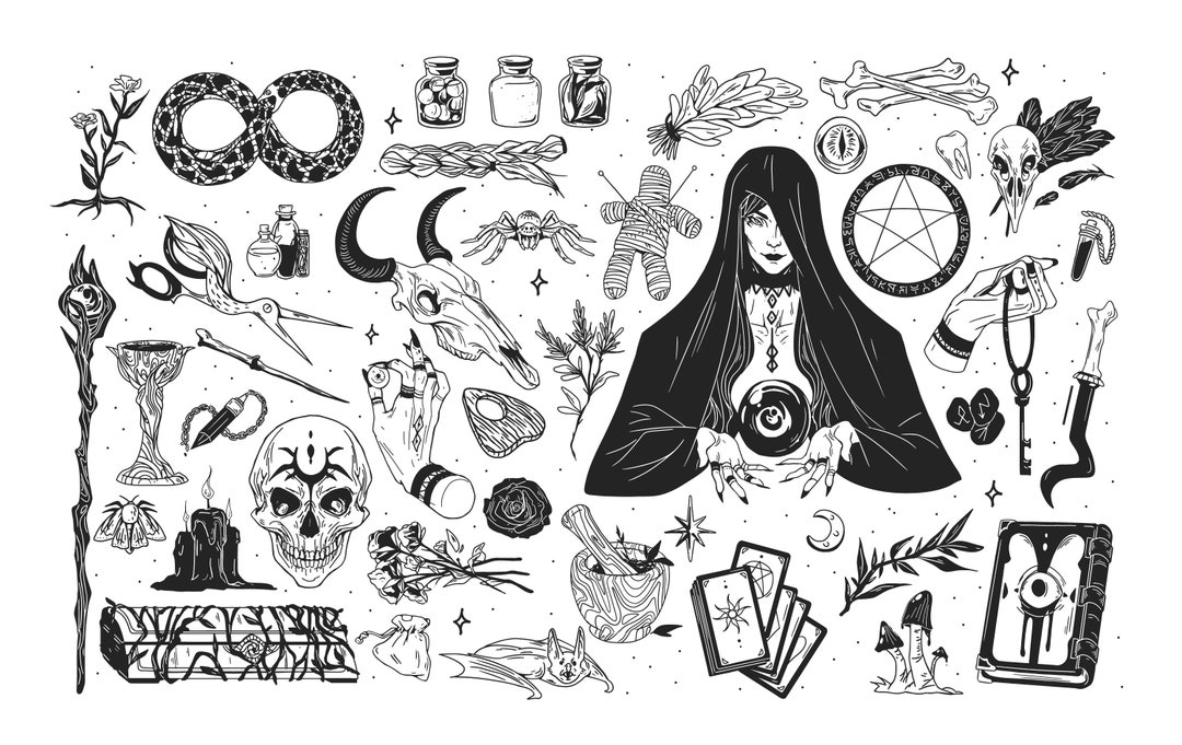 Halloween Witchcraft Vector Art Collection - Etsy