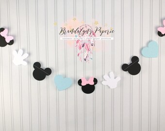 Mickey & Minnie Gender Reveal Garland: 12 ft Cardstock Baby Shower Decoration