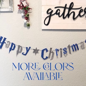 Wizard Inspired Christmas Banner: Glitter Blue & Silver Holiday Decor