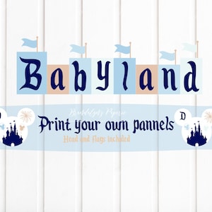 DIY Printable BABYLAND Mickey vintage Disneyland inspired BABYLAND Banner blue, instant download