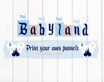 DIY Printable BABYLAND Mickey vintage Disneyland inspired Babyland Banner, instant PDF download