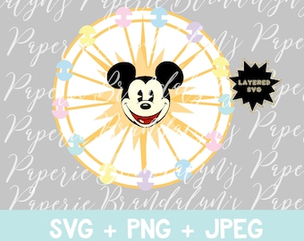 Ferris Wheel with Mickey face SVG PNG JPEG cut file White and Pastel