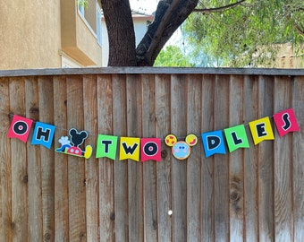 Mickey Mouse Clubhouse inspired oh TWOdles banner, Mickey clubhouse banner, Mickey birthday banner