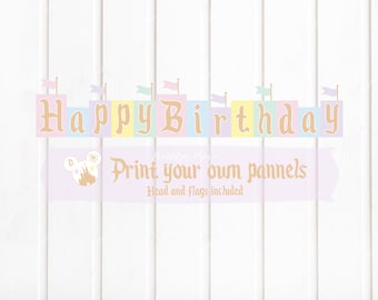 DIY-afdrukbare op Mickey Disneyland geïnspireerde Happy Birthday-banner, instant pdf-download