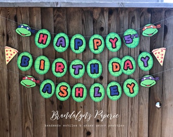 Teenage Mutant Ninja Turtle inspired Happy Birthday banner, TMNT birthday