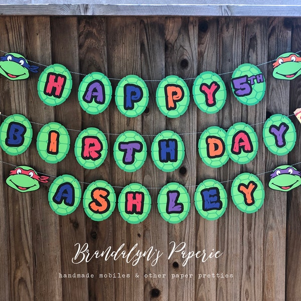 Teenage Mutant Ninja Turtle inspired Happy Birthday banner, TMNT birthday