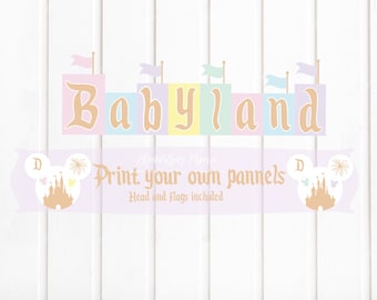DIY Printable BABYLAND Mickey vintage Disneyland inspired Babyland Banner, instant PDF download