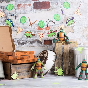Teenage mutant ninja turtle inspired banners, set of 2, TMNT birthday banners