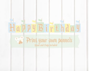 DIY-afdrukbare op Mickey Disneyland geïnspireerde Happy Birthday-banner, instant pdf-download