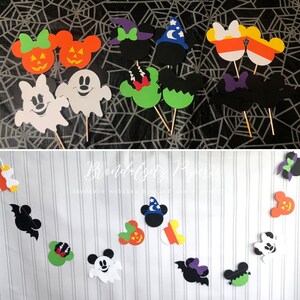 Halloween Mickey and Minnie Mouse inspired cupcake toppers, Mickey and Minnie Halloween Mix Tops + Garlands