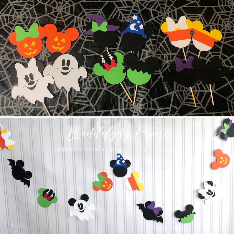 Halloween Mickey and Minnie Mouse inspired cupcake toppers, Mickey and Minnie Halloween Mix Tops + Garlands