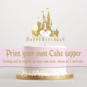 Disneyland inspirierter Cake Topper Happy Birthday, DIY ALTER 1 mit SCHLEIFE, Kuchendekoration, pastell vintage gold