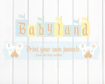 DIY Printable BABYLAND Mickey vintage Disneyland inspired Babyland Banner, instant PDF download